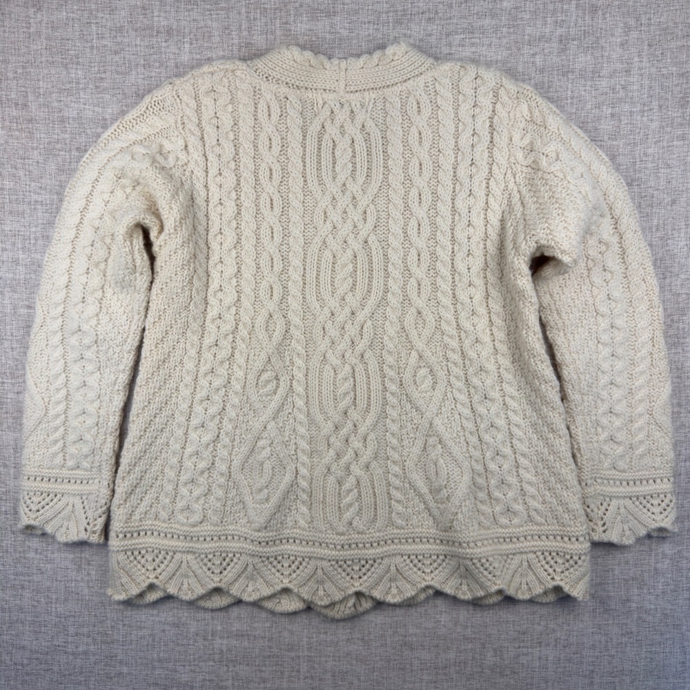 Aran Crafts Ireland 100% Merino Wool Cable Knit Cardigan Sweater S Cream - Picture 8 of 9